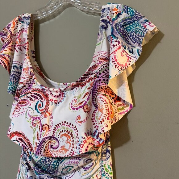 Lauren Ralph Lauren Paisley Ruffle One-Piece Swimsuit • Size 6 / M Tummy Control - Picture 5 of 6